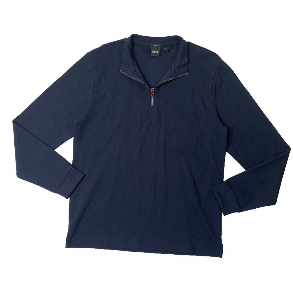 Hugo Boss Shirt Mens XL Extra Large Navy Slim Fit 1/4 Zip Long Sleeve Cotton